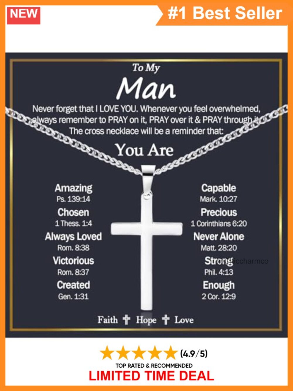 Stainless Steel Cross Necklace Cuban Chain Pendant for Men